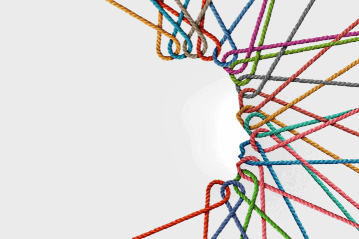growing your customer base concept depicted by multiple colourful ropes intertwined to create an outline of a side profile face